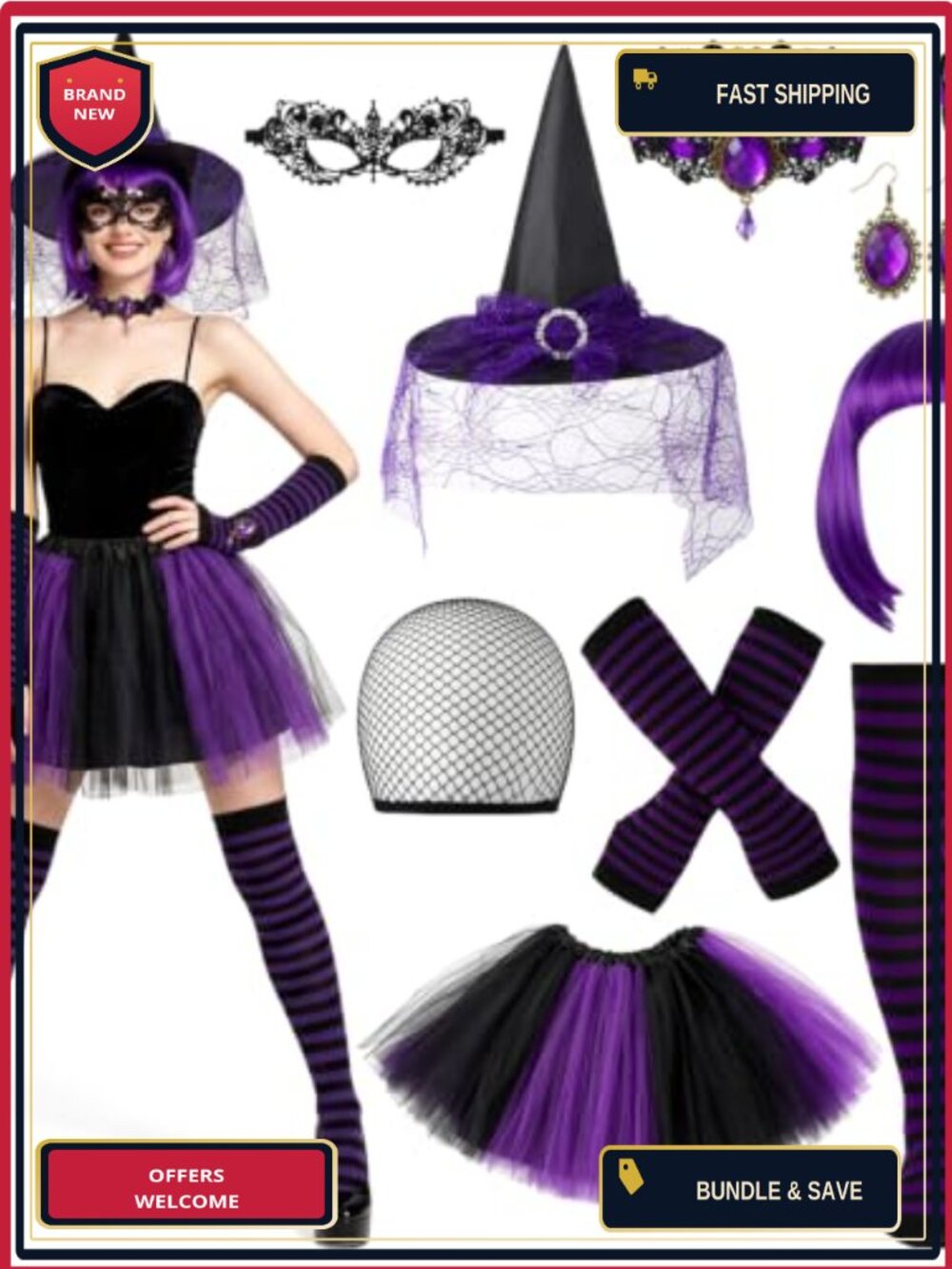 JATEBI Gothic Witch Costume Set Women Halloween Cosplay Accessories